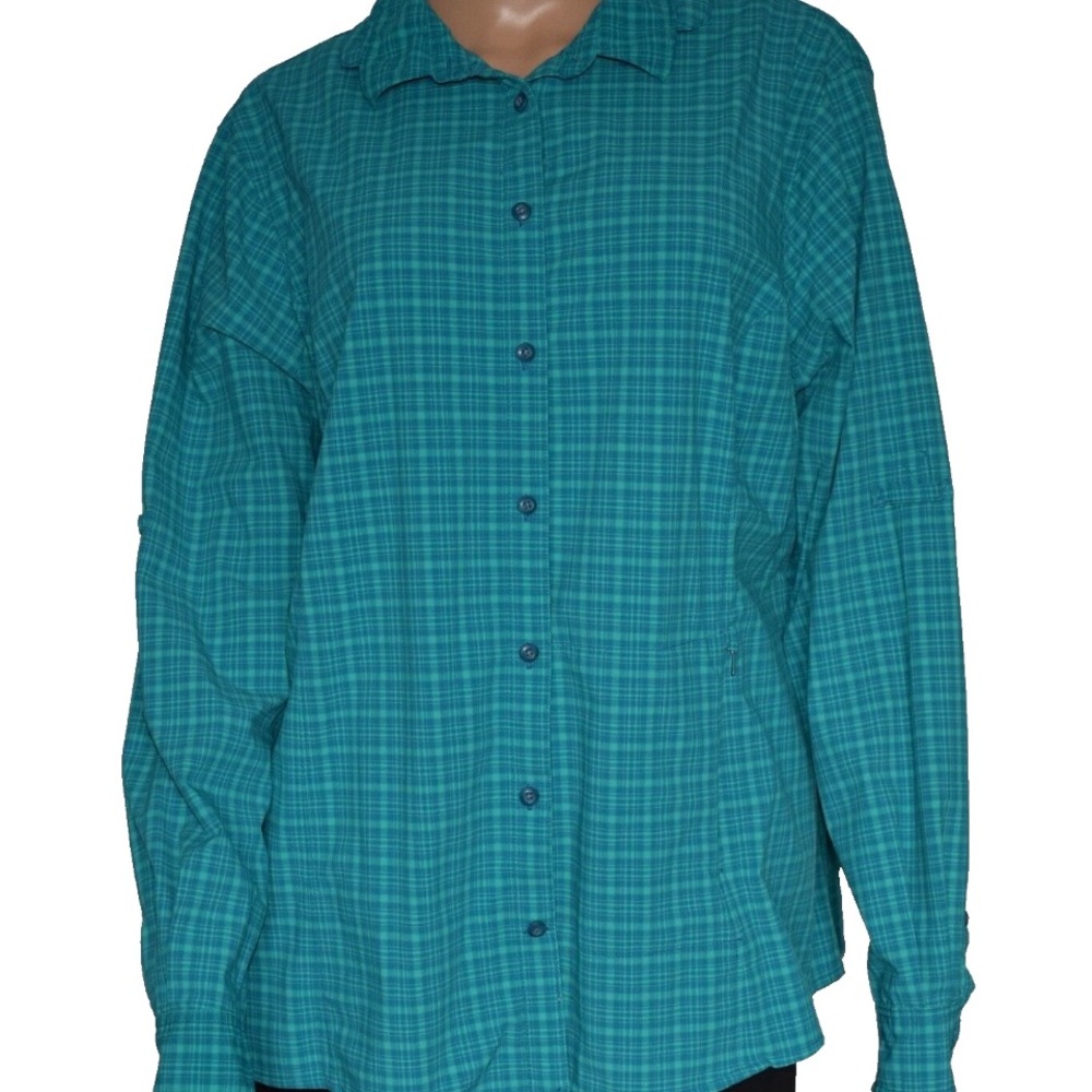Duluth Trading Co Teal Plaid Blouse